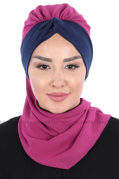 Gill - Fuchsia & Marineblauw Praktisch Hijab