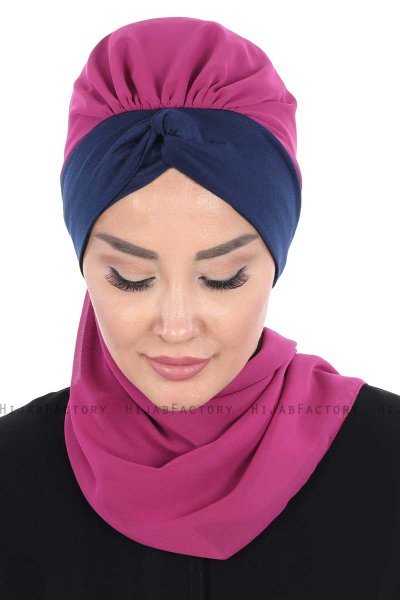 Gill - Fuchsia & Marineblauw Praktisch Hijab