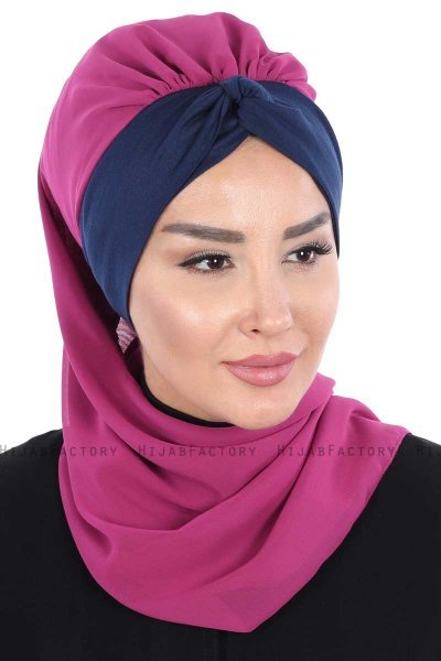 Gill - Fuchsia & Marineblauw Praktisch Hijab