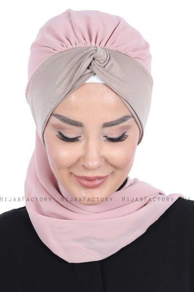 Gill - Oudroze & Taupe Praktisch Hijab