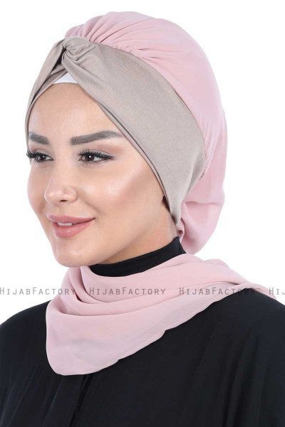 Gill - Oudroze & Taupe Praktisch Hijab