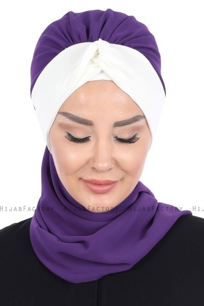 Gill - Purper & Creme Praktisch Hijab
