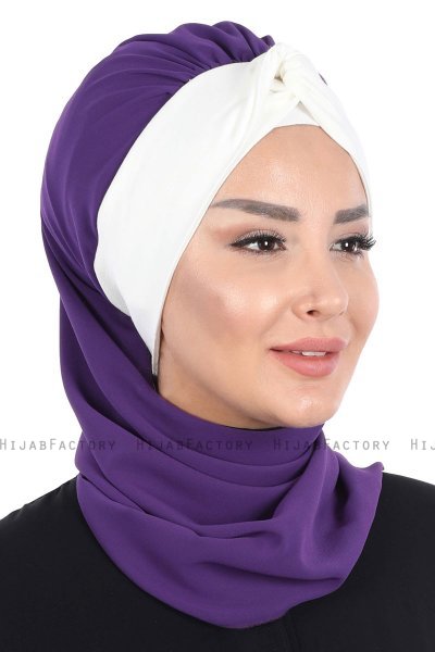 Gill - Purper & Creme Praktisch Hijab