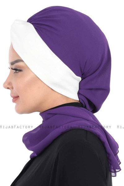 Gill - Purper & Creme Praktisch Hijab