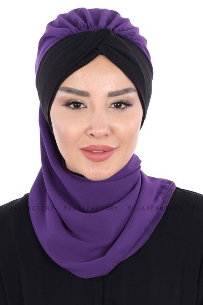 Gill - Purper & Zwart Praktisch Hijab