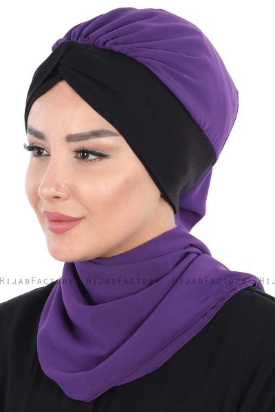 Gill - Purper & Zwart Praktisch Hijab