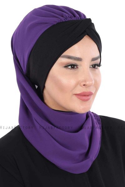 Gill - Purper & Zwart Praktisch Hijab