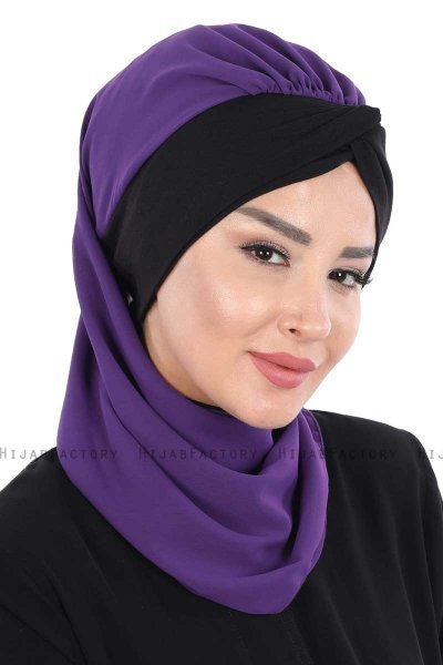 Gill - Purper & Zwart Praktisch Hijab