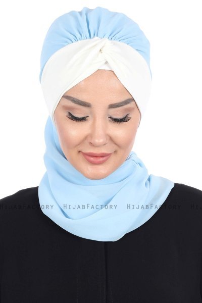 Gill - Lichtblauw & Creme Praktisch Hijab