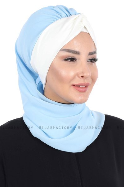 Gill - Lichtblauw & Creme Praktisch Hijab
