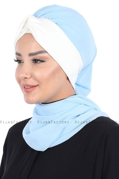 Gill - Lichtblauw & Creme Praktisch Hijab