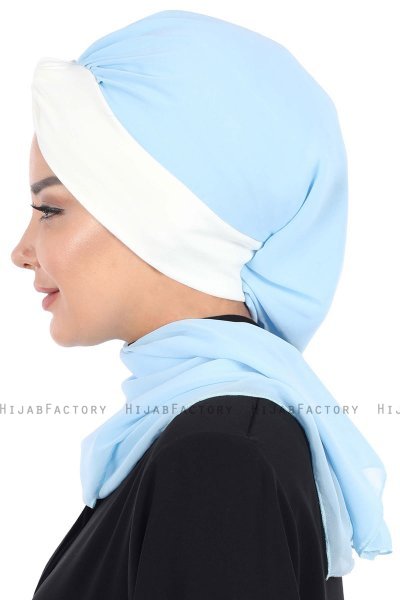 Gill - Lichtblauw & Creme Praktisch Hijab