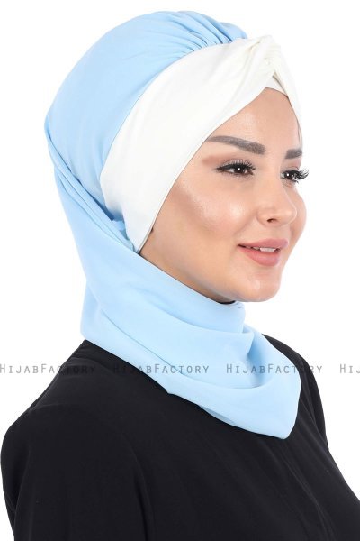 Gill - Lichtblauw & Creme Praktisch Hijab