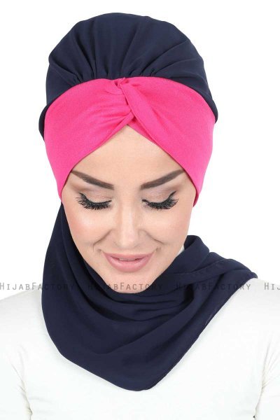 Gill - Marineblauw & Fuchsia Praktisch Hijab