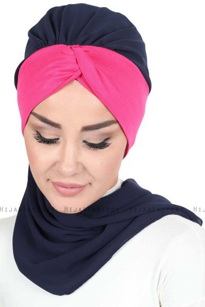 Gill - Marineblauw & Fuchsia Praktisch Hijab