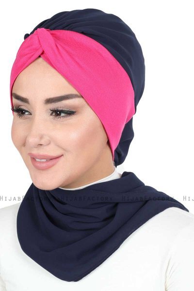 Gill - Marineblauw & Fuchsia Praktisch Hijab