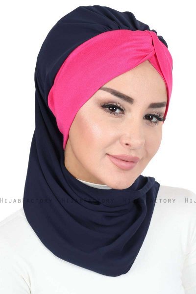 Gill - Marineblauw & Fuchsia Praktisch Hijab