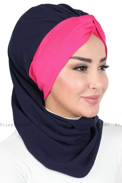 Gill - Marineblauw & Fuchsia Praktisch Hijab