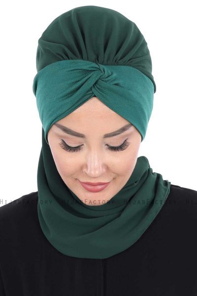 Gill - Donkergroen & Donkergroen Praktisch Hijab