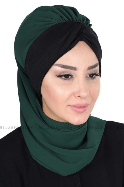 Gill - Donkergroen & Zwart Praktisch Hijab