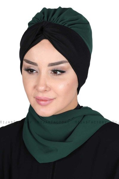 Gill - Donkergroen & Zwart Praktisch Hijab