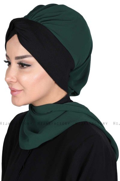 Gill - Donkergroen & Zwart Praktisch Hijab