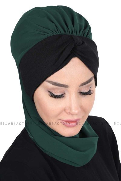 Gill - Donkergroen & Zwart Praktisch Hijab