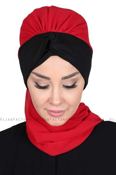 Gill - Rood & Zwart Praktisch Hijab