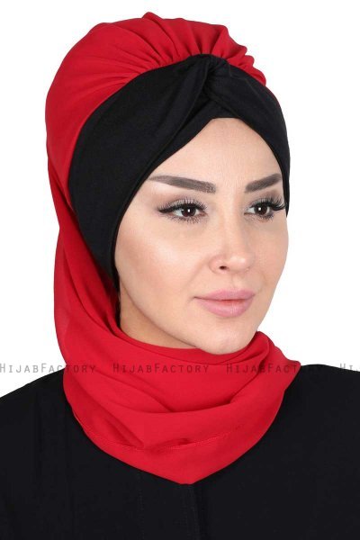 Gill - Rood & Zwart Praktisch Hijab