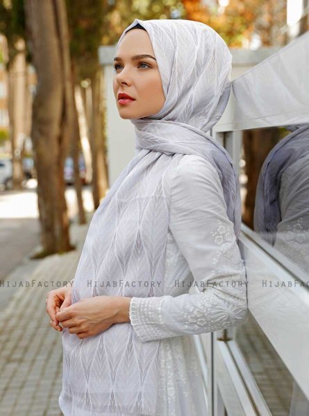 Grijs Bladpatroon Hijab - Sal Evi