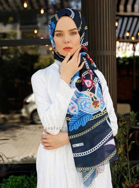 Jumana - Marineblauw Gevormde Hijab - Sal Evi