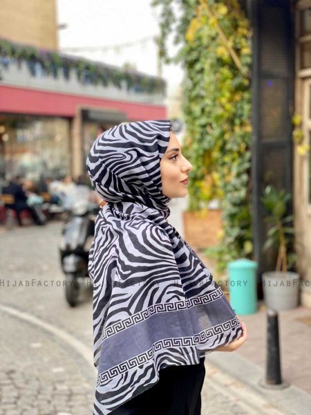 Kadifa - Grijs Gedessineerde Katoen Hijab - Mirach