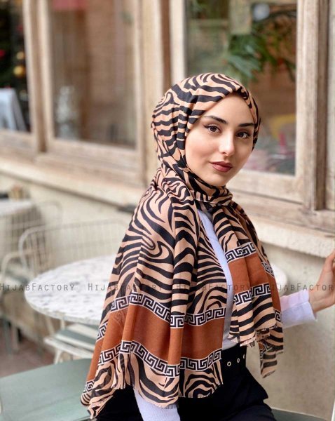 Kadifa - Mosterd Gedessineerde Katoen Hijab - Mirach