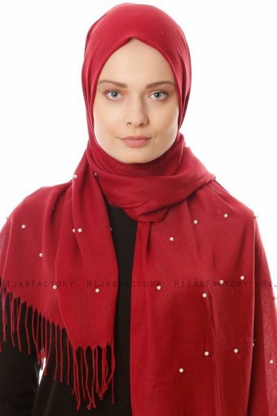 Kadri - Bordeaux Hijab Met Parels - Özsoy