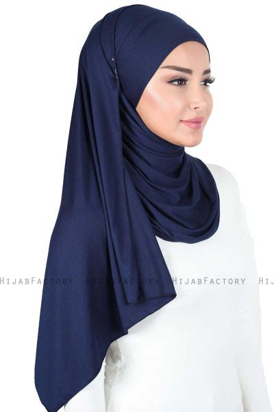 Kaisa - Marineblauw Katoenen Praktisch Hijab