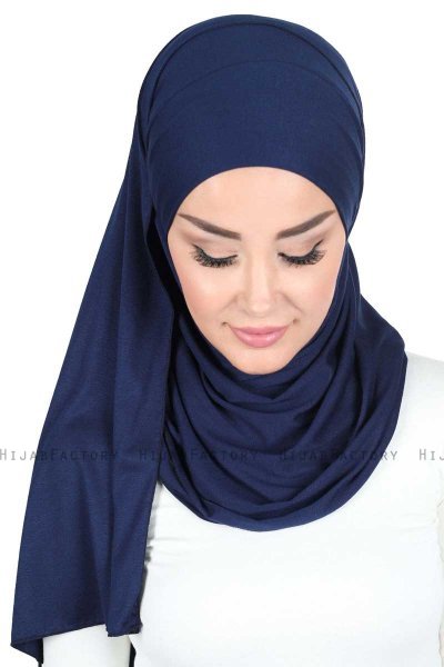 Kaisa - Marineblauw Katoenen Praktisch Hijab