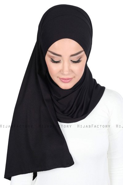 Kaisa - Zwart Katoenen Praktisch Hijab