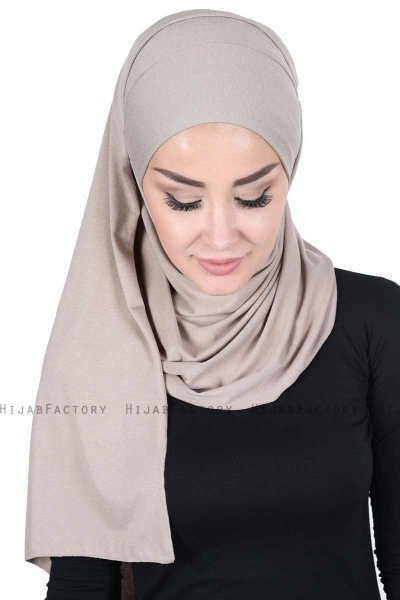 Kaisa - Taupe Katoenen Praktisch Hijab