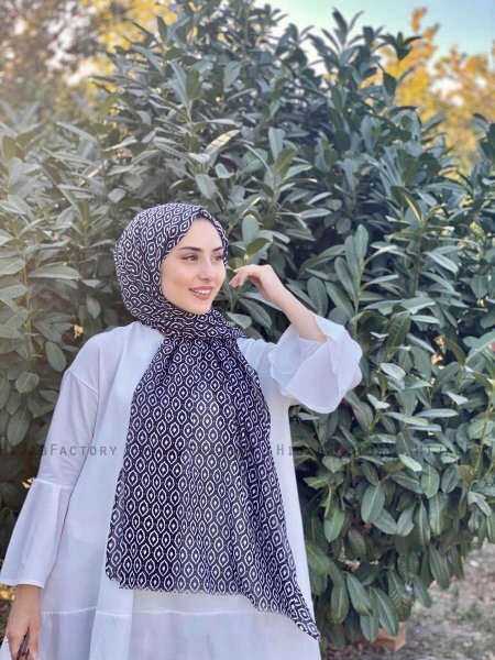 Kalila - Zwart Gedessineerde Katoen Hijab