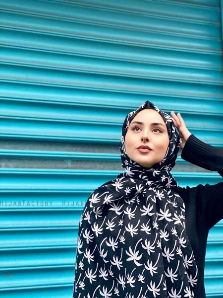 Kenza - Zwart Gedessineerde Katoen Hijab - Mirach