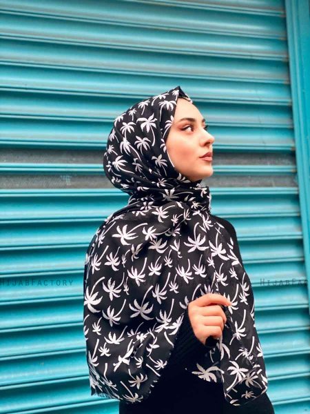 Kenza - Zwart Gedessineerde Katoen Hijab - Mirach