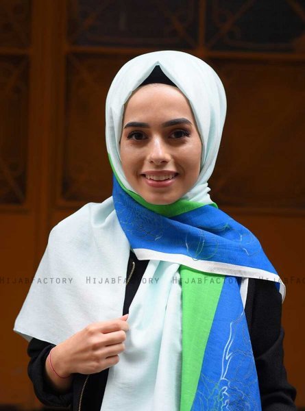Khawla - Groen Gedessineerde Katoen Hijab