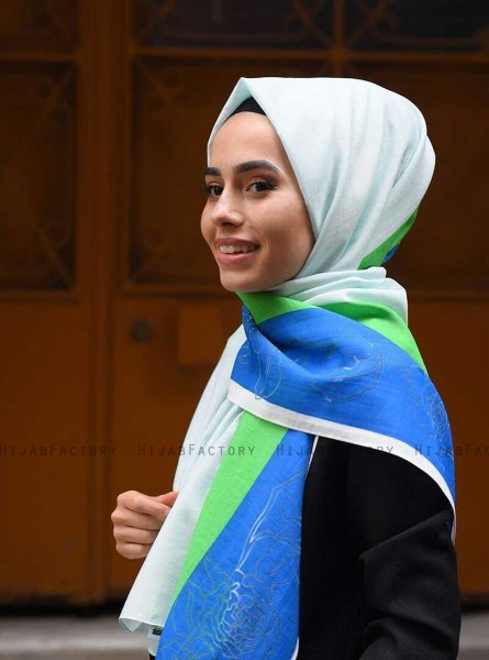 Khawla - Groen Gedessineerde Katoen Hijab