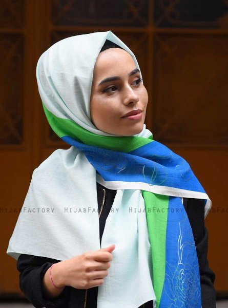 Khawla - Groen Gedessineerde Katoen Hijab