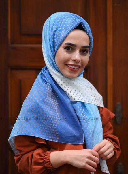 Khawla - Lichtblauw Gedessineerde Katoen Hijab