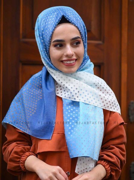 Khawla - Lichtblauw Gedessineerde Katoen Hijab