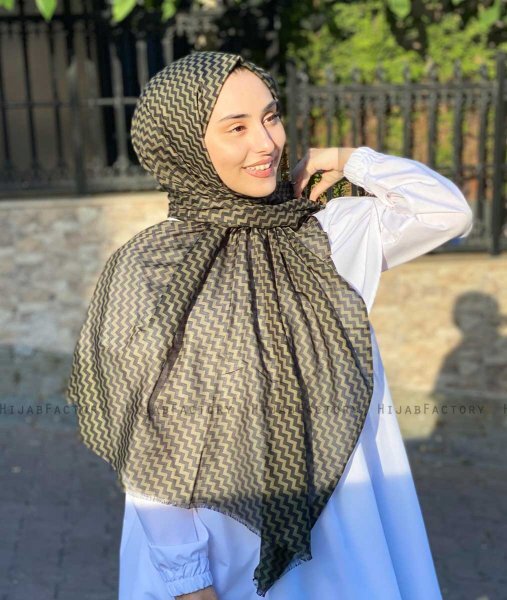 Malala - Khaki Gedessineerde Katoen Hijab