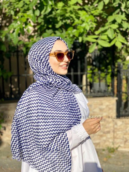 Malala - Marineblauw Gedessineerde Katoen Hijab