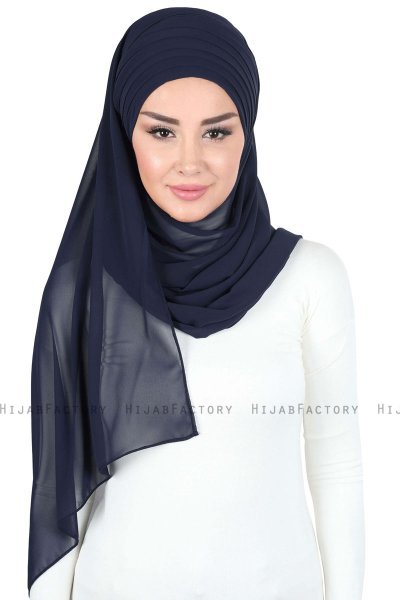 Malin - Marineblauw Praktisch Chiffon Hijab