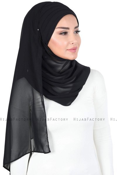 Malin - Zwart Praktisch Chiffon Hijab